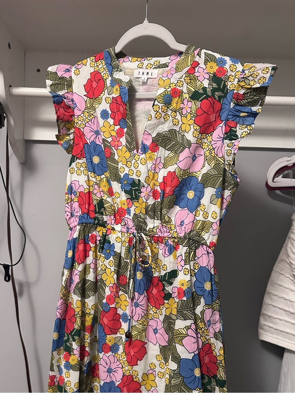 THML Floral Ruffle Sleeve Dress in Red, Blue, Pink, Yellow